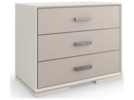 Caracole Classic Silver Lining 3-Drawers Beige Poplar Wood Nightstand