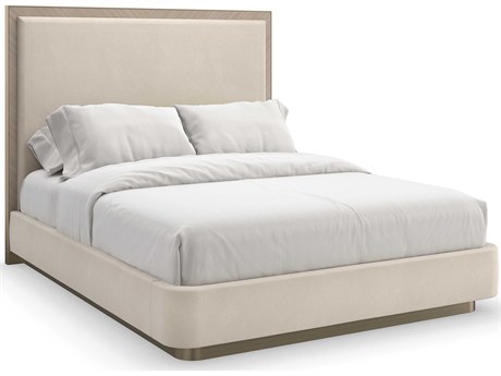 Caracole Classic Anthology Dry Martini White Beech Wood Upholstered Queen Platform Bed