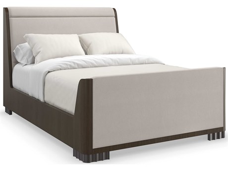 Caracole Classic Slow Wave Otter Beige Poplar Wood Upholstered Queen Panel Bed