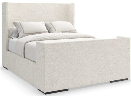 Caracole Classic Shelter Me Almost Black White Poplar Wood Upholstered Queen Panel Bed