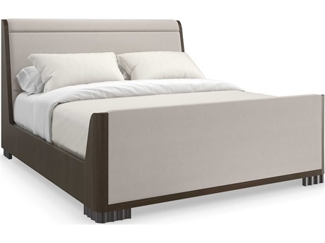 Caracole Classic Slow Wave Otter Beige Poplar Wood Upholstered King Panel Bed