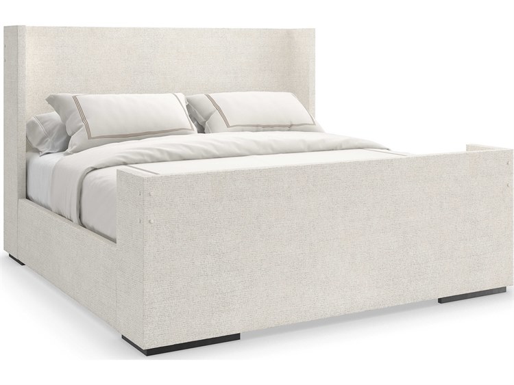 Caracole Classic Shelter Me Almost Black White Poplar Wood Upholstered King Panel Bed