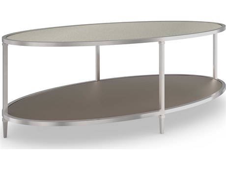 Caracole Classic Shimmer Oval Mirror Neutral Nickel Cocktail Table