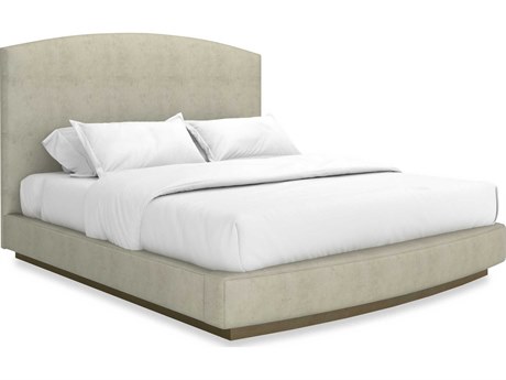 Caracole Classic Artois Brushed Gold Paint Beige Hardwood Upholstered King Platform Bed
