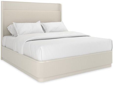 Caracole Classic Matte Pearl Beige Birch Wood Upholstered King Platform Bed