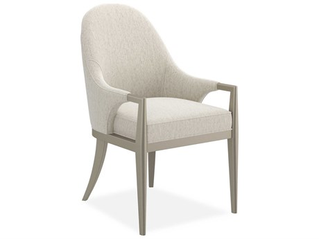 Caracole Classic Natural Choice Birch Wood Gray Upholstered Arm Dining Chair