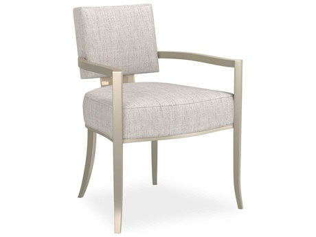 Caracole Classic Reserved Seating Birch Wood Gray Upholstered Arm Dining Chair