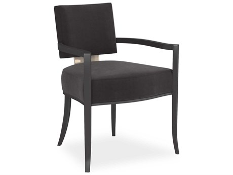Caracole Classic Reserved Seating Birch Wood Black Upholstered Arm Dining Chair