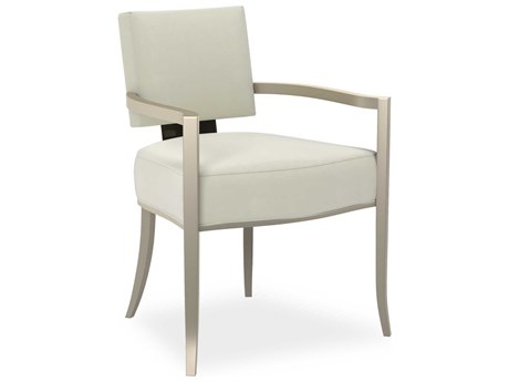 Caracole Classic Reserved Seating Birch Wood White Upholstered Arm Dining Chair
