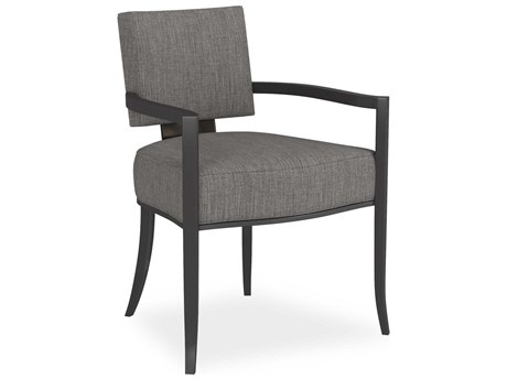 Caracole Classic Reserved Seating Birch Wood Gray Upholstered Arm Dining Chair