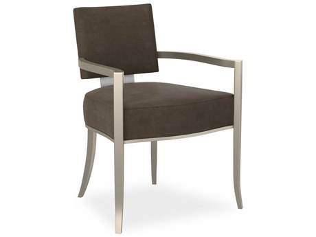 Caracole Classic Reserved Seating Birch Wood Brown Upholstered Arm Dining Chair
