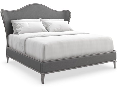 Caracole Bedtime Beauty Sea Smoke Leaf Gray Birch Wood Upholstered Queen Platform Bed