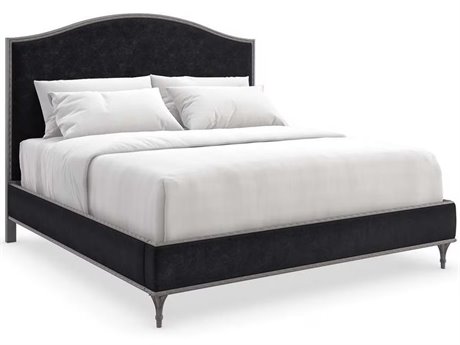 Caracole Fontainebleau Sea Smoke Leaf Black Hardwood Upholstered Queen Platform Bed