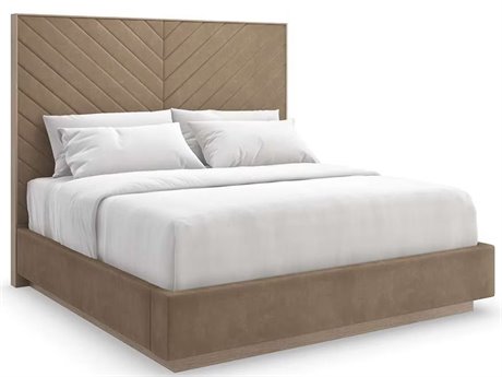 Caracole Meet U In Middle Ash Driftwood Brown Wood Upholstered King Platform Bed