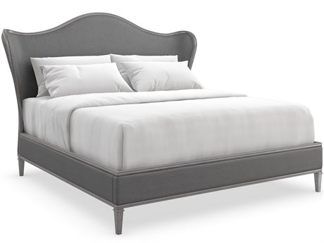 Caracole Bedtime Beauty Sea Smoke Leaf Gray Birch Wood Upholstered King Platform Bed