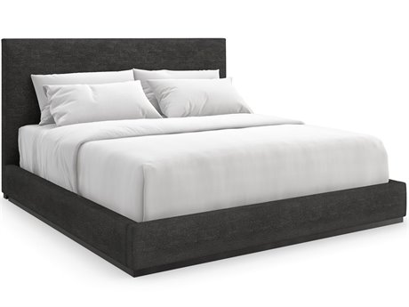 Caracole The Boutique Bed Tuxedo Black Birch Wood Upholstered King Platform