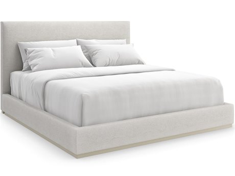 Caracole The Boutique Bed Pearl White Birch Wood Upholstered King Platform