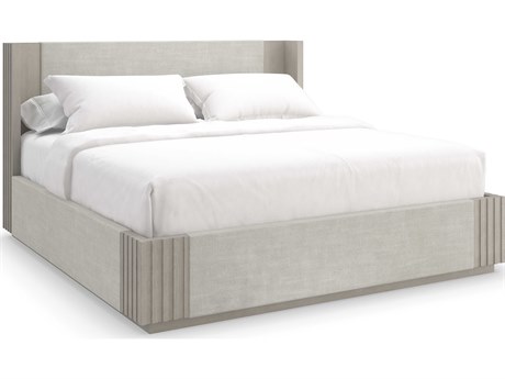 Caracole Kelly Hoppen Azure Fossil Gray Ash Wood Upholstered King Platform Bed