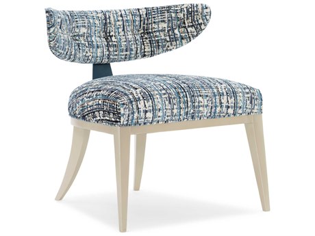 Caracole Classic Half Moon Navy Blue Cut Velvet Klismos Fabric Accent Chair