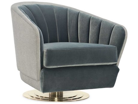 Caracole Modern Edge Concentric Swivel Blue Fabric Accent Chair