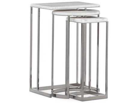 Caracole Modern Expressions Exposition Nesting Rectangular Carrera Marble Plated Nickel End Table