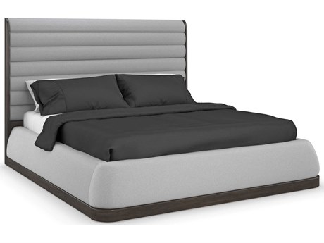 Caracole La Moda Sepia Gray Birch Wood Upholstered King Panel Bed