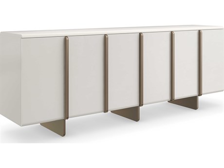 Caracole Modern Principles Emphasis 86" Birch Wood Almost White Textured Adobe Lucent Bronze Plated Metal Credenza Sideboard