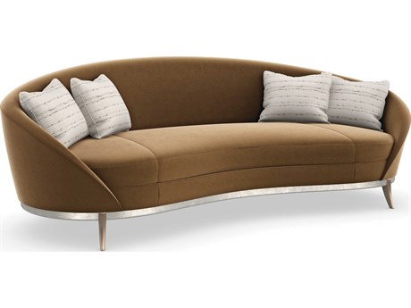 Caracole Signature Metropolitan Main Event Dusty Silver Bronze Plated Metal Brown Upholstered Sofa