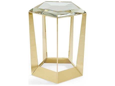 Caracole Signature Debut The Gem Hexagon Glass Majestic Gold End Table