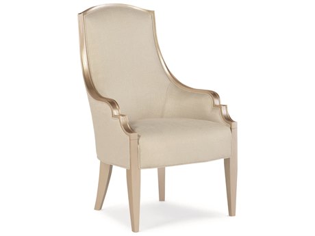 Caracole Adela High Back Birch Wood White Upholstered Arm Dining Chair