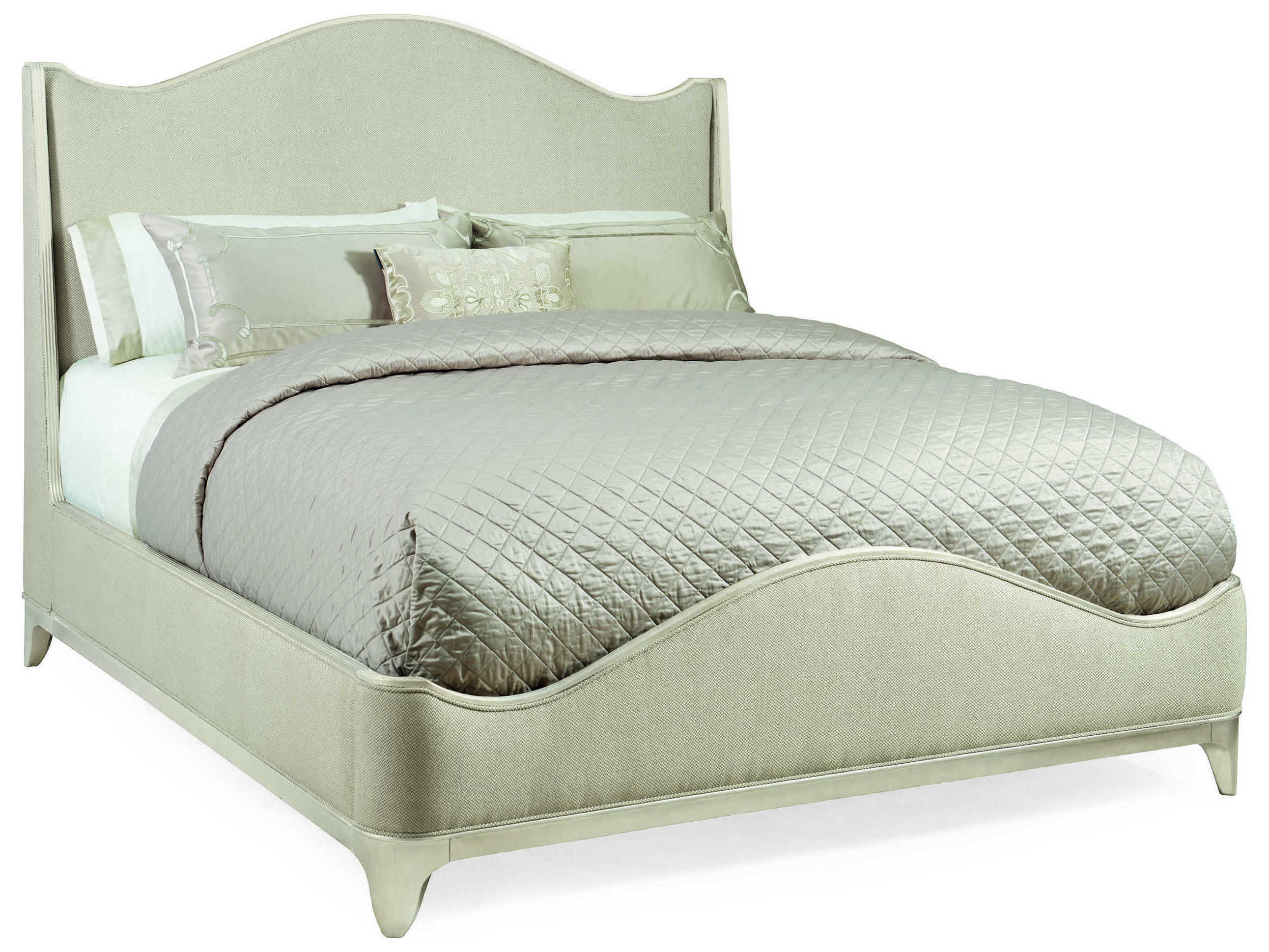 Caracole Avondale Brushed Tweed Soft Silver Beige Birch Wood Upholstered  King Panel Bed