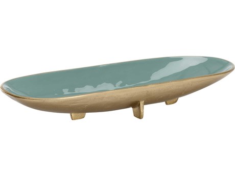 Chelsea House Textured Brass Green Footed Enameled Decorative Bowl
