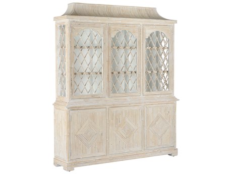 Chelsea House Jamie Merida Bamboo Wood Whitewashed Lyford Cay Breakfront Display Cabinet