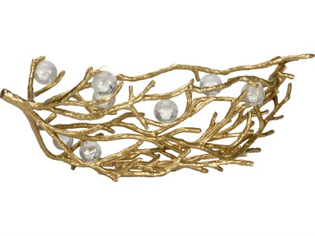 Chelsea House Metallic Gold Open Twig and Crystal Balls Decorative Bowl