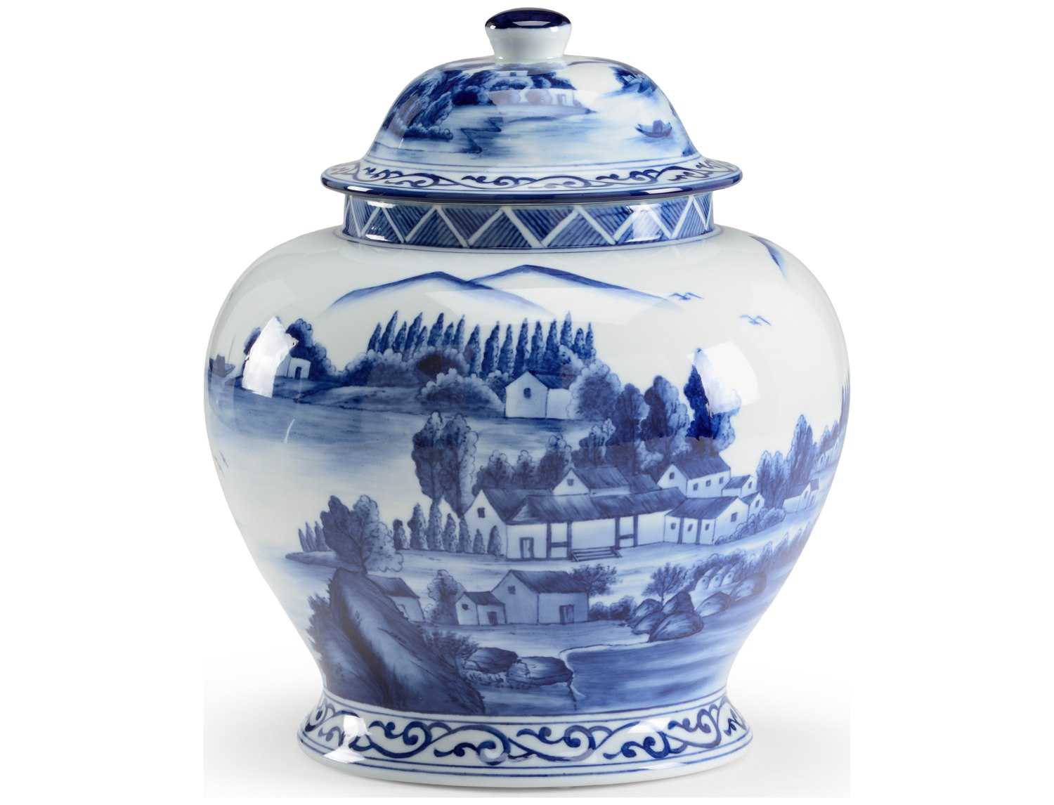 Chelsea House Hand Decorated Blue and White Porcelain Scenic Covered