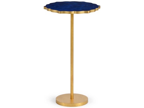 Chelsea House Accent Round Fiberglass Blue With Gold Leaf End Table