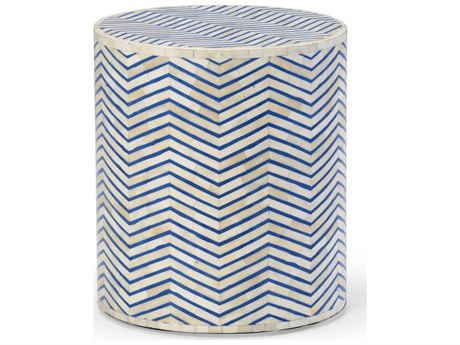 Chelsea House Lincoln Round Wood Blue White Side Table