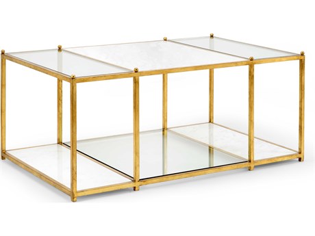 Chelsea House Jamie Merida Directoire Stripe Rectangular Marble White Gold Coffee Table
