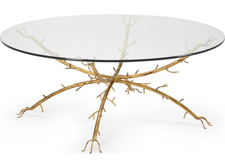 Chelsea House Gold Coral Round Glass Coffee Table