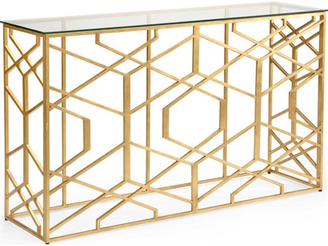 Chelsea House Claire Bell Trellis Rectangular Glass Gold Console