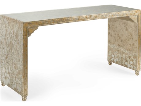 Chelsea House Jamie Merida Hong Kong Gold Silver Glass Solid Wood Writing Desk