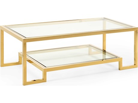 Chelsea House Dasher Rectangular Glass Antique Brass Clear Coffee Table