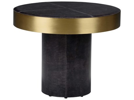 Chelsea House Penthouse Round Leather Gray Gold Coffee Table
