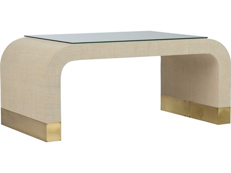 Chelsea House Jamie Merida Waterfall Rectangular Glass White Coffee Table - Cream