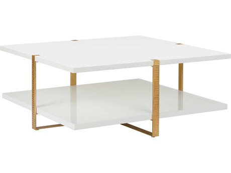 Chelsea House Elizabeth Wicker Ribbed Square Wood White antique Gold Leaf Cocktail Table