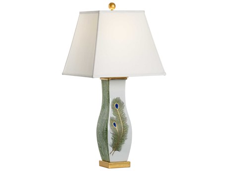 Chelsea House Peacock Feather White Green Table Lamp