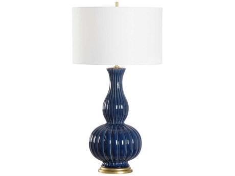 Chelsea House Bill Cain Augusta Blue Gold Off White Linen Buffet Lamp