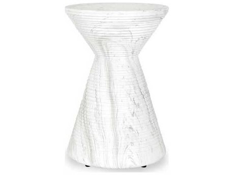 Classic Home Outdoor Fern White Concrete Round End Table