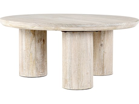 Classic Home Beau Round Wood White Washed Coffee Table