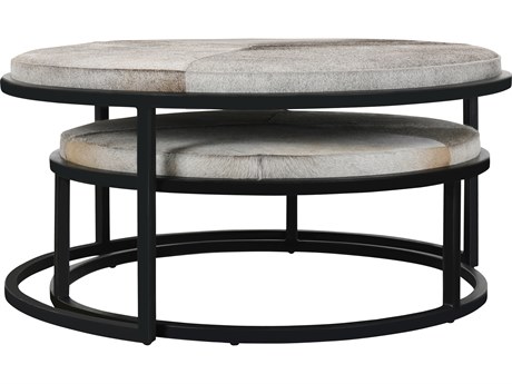 Classic Home Hayword Round Fabric Sparrow Gray Coffee Table Set of 2